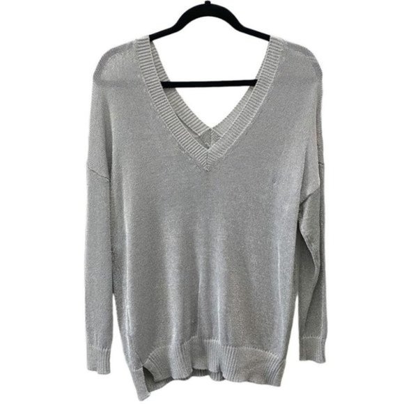 Topshop Sweater Draped Fit Double V Neck Silver Metallic Pullover Small NWT - Picture 4 of 10